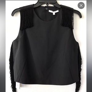 DEREK LAM 10 CROSBY Fringe Sleeveless Cropped Blouse